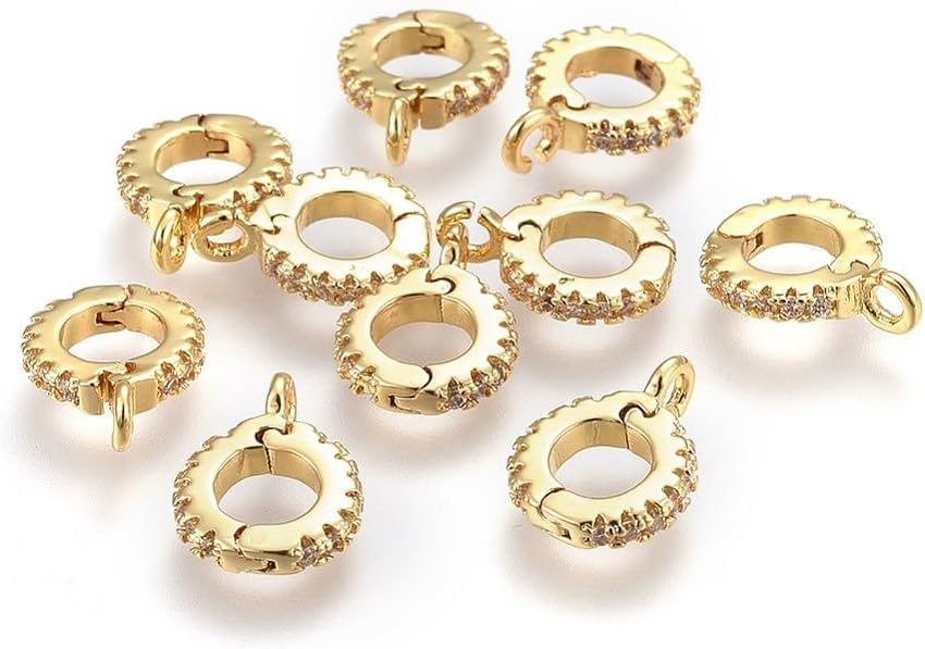 LiQunSweet 10 pcs Flat Round Theme Shortener Bail Brass Cubic Zirconia Clasps Hollow Bails Real 18K Gold Plated Clasps for Necklace Bracelet Keychain Jewelry Findings - 12.3×9.2mm