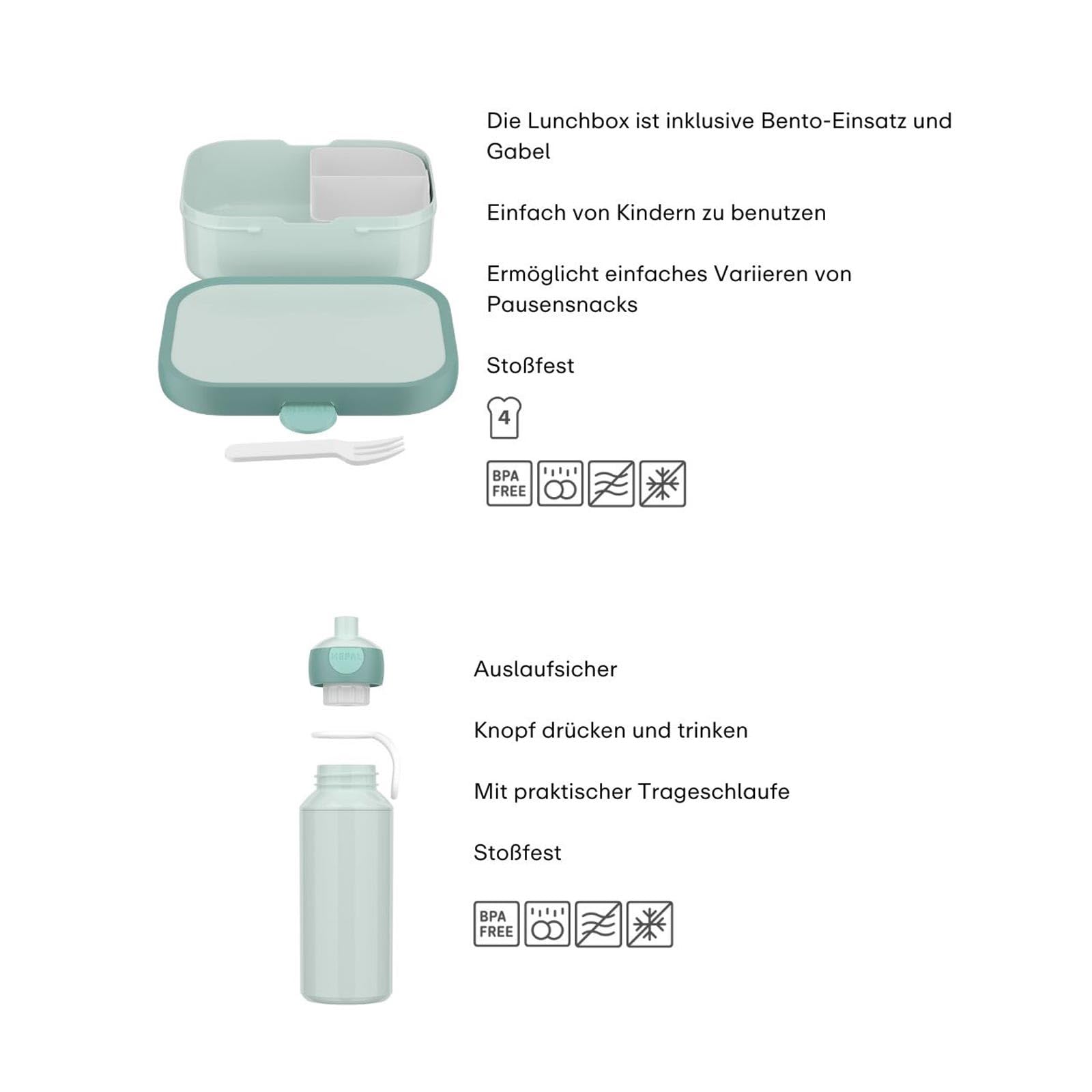 Mepal - Juego de almuerzo Campus Switch - Set para niños con botella y fiambrera desplegable - Fiambrera para la escuela o de viaje - Apto para lavavajillas - 400 + 750 ml - Azul frío/rosa frío