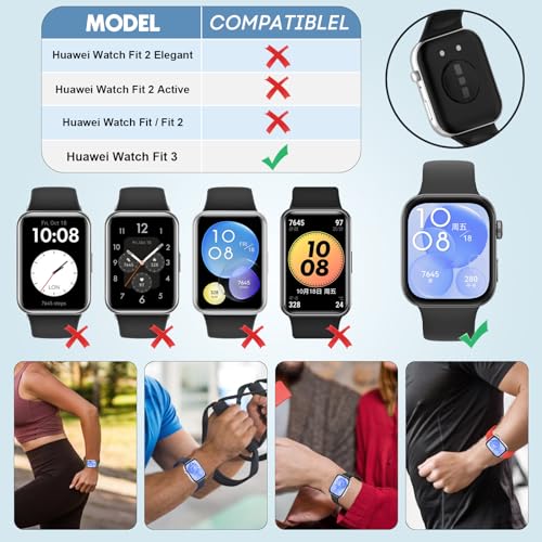 BDIG 6-Piece Adjustable Silicone Replacement Wristbands for Huawei Watch Fit 3 - Ivory/Night Blue/Army Green/Yellow/Red/Black - Image 3