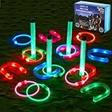 Liliful 20 Pcs Outdoor Ring Toss Game Ring Toss Glow in Dark Games with LED Yard Game Outdoor Games for Family Adults Lawn Backyard Camping Glow Party