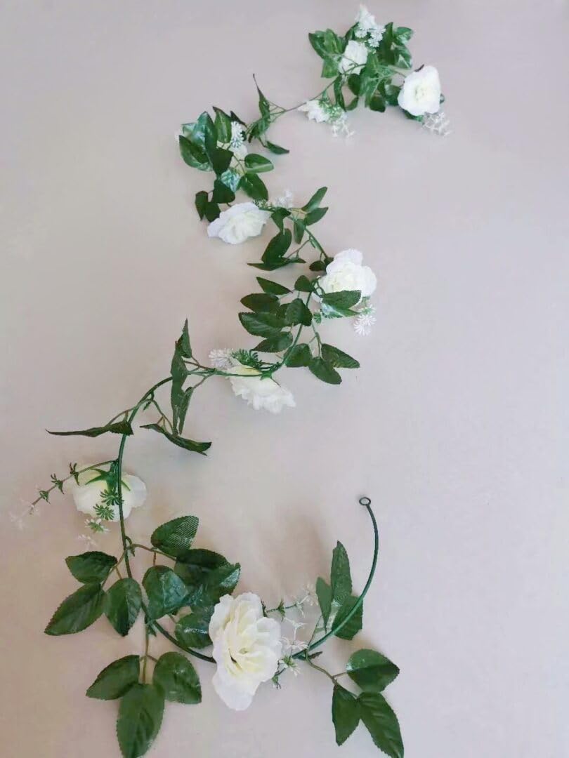 Artificial Silk Rose Flower Leaf Garland Vine Home Wedding Garden Décor 200cm (Cream)