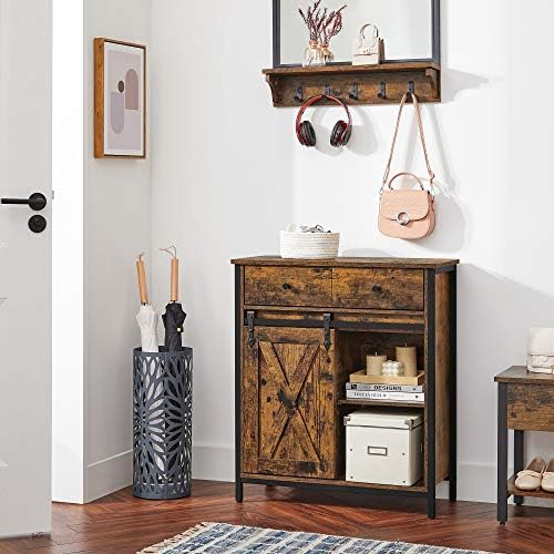 VASAGLE Storage Cabinet, Sideboard and TV Cabinet, Freestanding Floor Cabinet with 1 Drawer and Sliding Barn Door, Industrial, Rustic Brown and Black LSC100B01