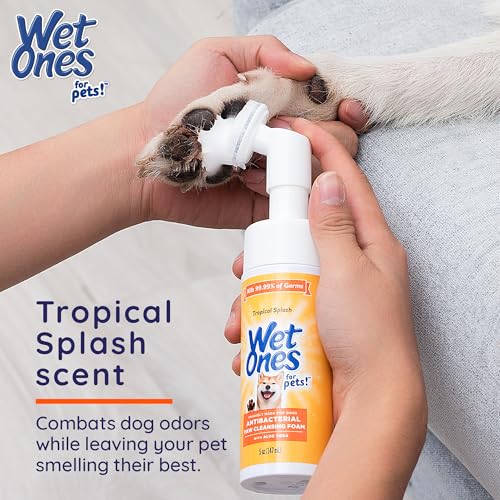 Image of Wet Ones for Pets Antibacterial Dog Paw Cleaner with Built-in Scrubber Brush, Tropical Splash Scent - Foaming Cleanser for Dog Paws - Paw Washer & Grooming Care, 5 Ounce