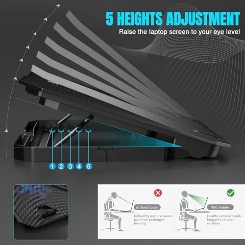 Image of CLAW Air Pro C39 Laptop Cooling Pad with Dual 125mm Fans (1000 RPM), Mobile Stand, Anti-Slip Baffle, 5 Height Levels, 2 USB 2.0 Ports, Supports Up to 17-Inch Laptops - Black