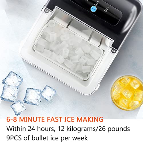 MáQuina De Gelo Comercial AutomáTica, 9 Cubos De Gelo Prontos Em 6 A 8 Minutos, 12 Kg/26 Libras Em 2