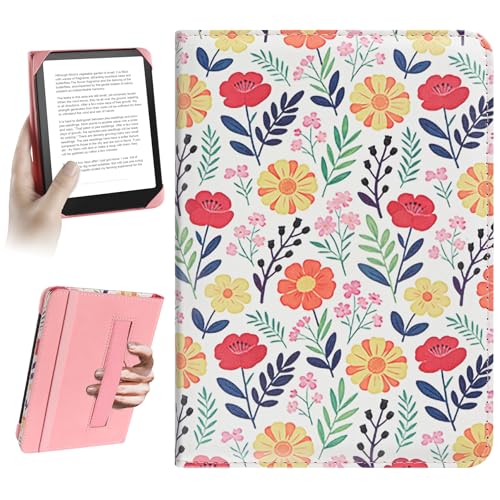 HoYiXi Universal Case for 6 inch Kindle eReader Compatible with Paperwhite(2025/2018)/PocketBook and Tolino/Kobo Clara HD,6" eReader Protective Case Cover Elastic rope,flowers 2