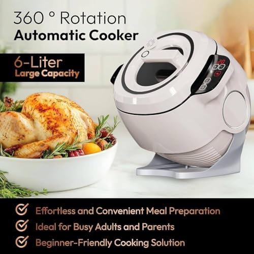 Automatic Stir Fry Robot Wok - 6L Capacity, Adjustable Speed, 360° Automatic Stirring for Effortless Cooking, Stewing & Frying, 110V Electric Kitchen Appliance
