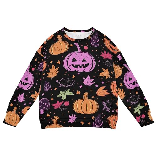 JUNZAN Halloween Pumpkins Stars Witch Mushrooms Big Boys Pullover Hoodie Fleece Boys Sweat Shirt Camping 4T