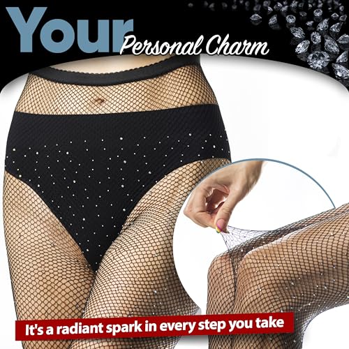 Elegant Black Rhinestone Fishnet Tights - Sparkling High Waist Pantyhose - Stylish and Sexy Glitter Stockings for Parties and Events - Seamless, Tear-Proof Design for Ultimate Durability4