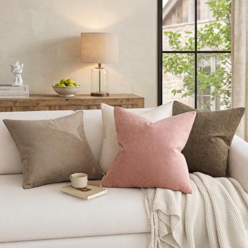 Image of a moment Pack of 2 Decorative Chenille Throw Pillow Covers with Twill Cushion Covers for Sofa Living Room Couch Bed 12x20 Inch Light Brown