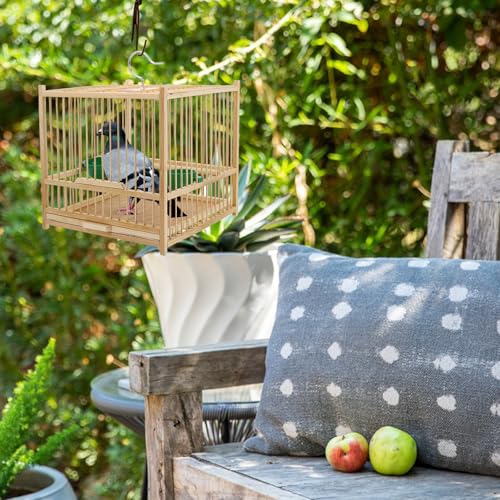 Jaula de bambú resistente SHINEOFI para loros pequeños con gancho de colgar 7