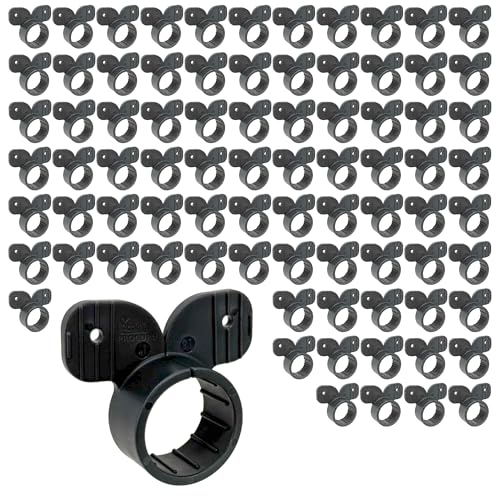 [100-Pack] PROCURU 1/2-Inch Plastic Suspension Hy-Ear Pipe Clamp, Mickey Mouse Style Strap Hanger for 5/8\" OD Pipe, Black (85115-100P)