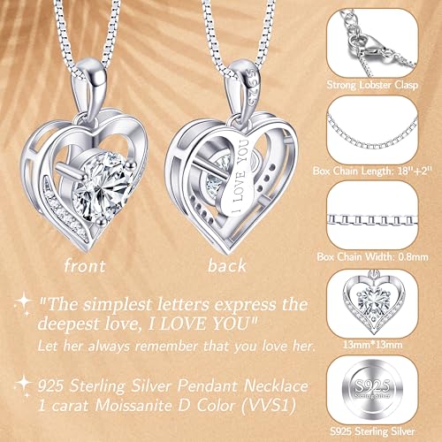Heart Moissanite Birthstone Necklaces Anniversary/Birthday/Best Friend/Girlfriend/Wife Gifts for Her 925 Sterling Silver Pendant Necklace for Women2