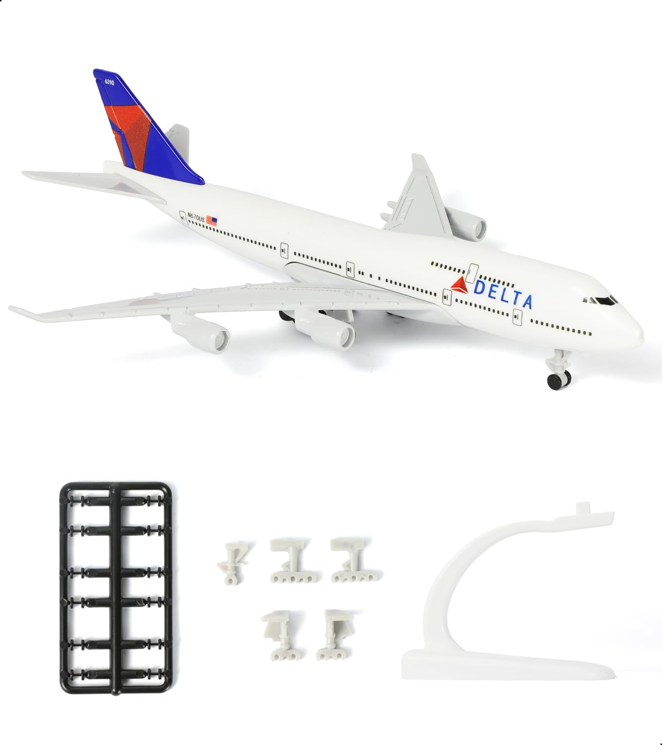 QIYUMOKE 1/400 747 Metal Model for Delta Boeing747 with Wheels (15.5 cm) Suitable for Aviation Enthusiasts to Display, Can Also Be Used as a Gift or Decoration