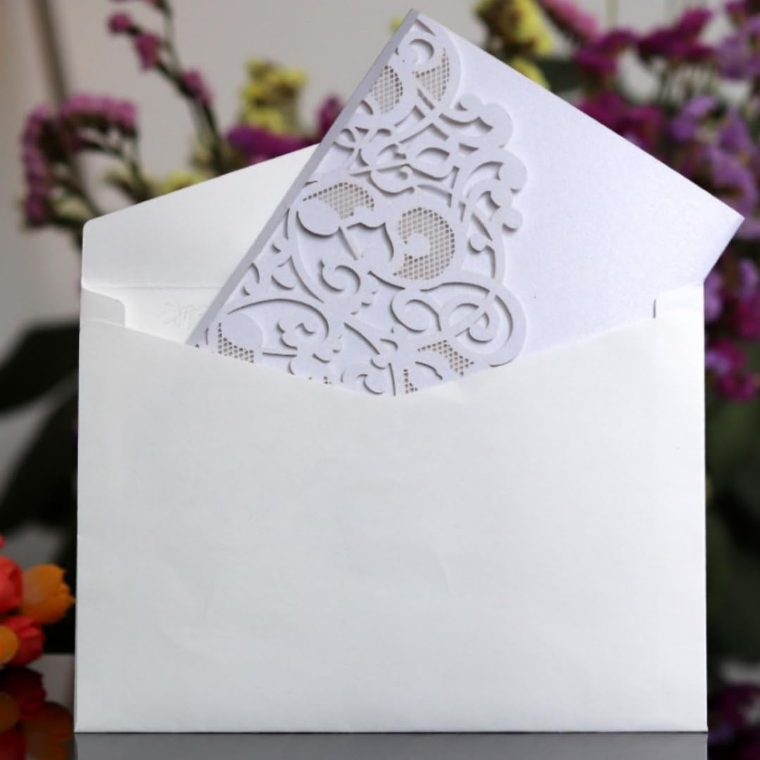 20 Stück Hochzeit Einladungskarten Laser Cut Flora Hochzeitseinladungen Spitze Hochzeitseinladungskarten Retro Dreifachgefaltete Hochzeitseinladung inkl Karten Umschläge Hochzeit Weiß