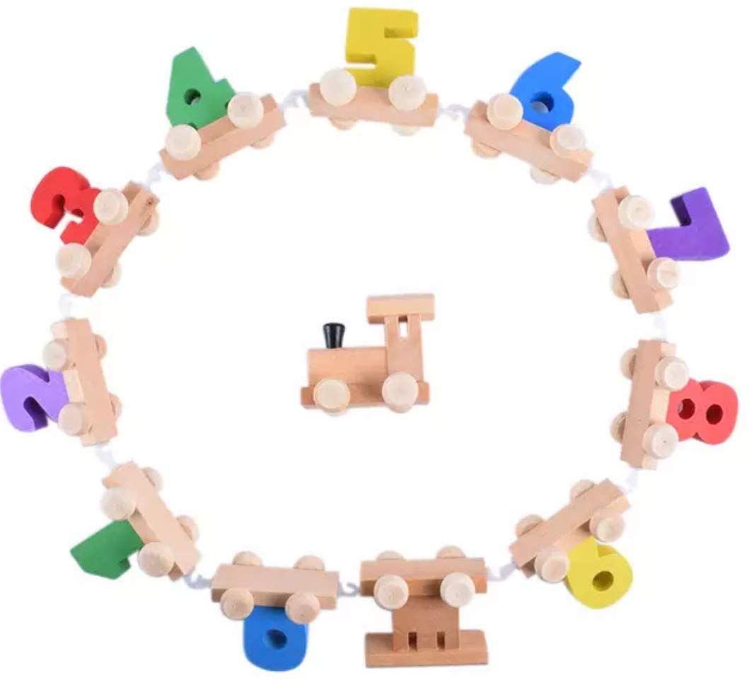 Wooden Vocabulary Building Early Learning Educational Toys Kids 2+ Years for Boys Girls -28 Piece Train Set (Colourful) (Alphabetic Train) (Number Train)