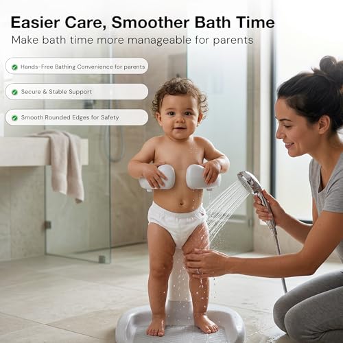 Image of BAYBEE Shower Bath Stand for Baby for 0 - 3 Years for Kids | Duck Design Baby Standing Bath Stand with Adjustable Height & Width | Portable Kids Bathstand with Shower Holder & Anti-Slip Base (Grey)