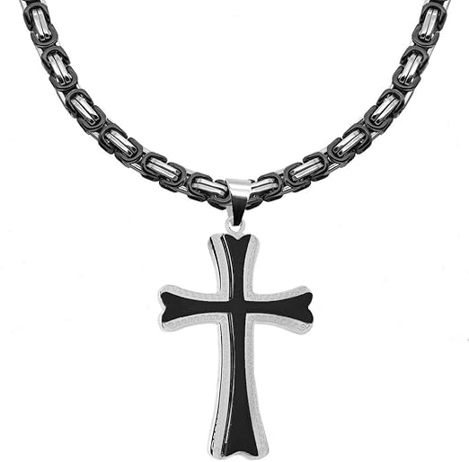 1 Set Necklace Curb Link Chain + Cross crucifix Pendant Silver Gold