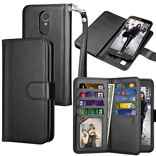 Tekcoo Compatible for LG K20 V/LG K20 Plus/LG Harmony/LG Grace/LG V5 / K10 2017 PU Leather Wallet Case, Luxury ID Credit Card Slots Holder Flip Cover [Detachable Magnetic Hard Case] - Black