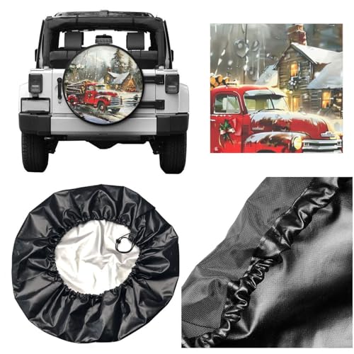 Image of Christmas Night Vintage Truck Spare Tire Cover for Rv Trailer Camper- Cute Xmas Winter Waterproof Wheel Protectors Cover Universal Fit for Truck SUV Travel New Year Outdoor-14 inch