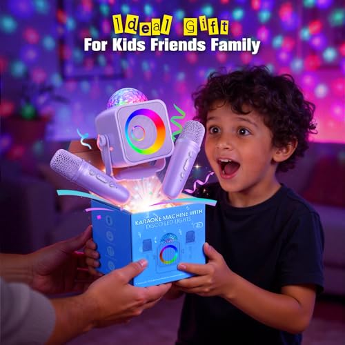 Disco Light Kids Karaoke Microphone: Girls Birthday Gifts Toys for 4 5 6 7 8 9 10 11 12 Year Old Party Lights Stand Bluetooth Karaoke Machine Girl Portable Kids Microphone with Speaker Home Party
