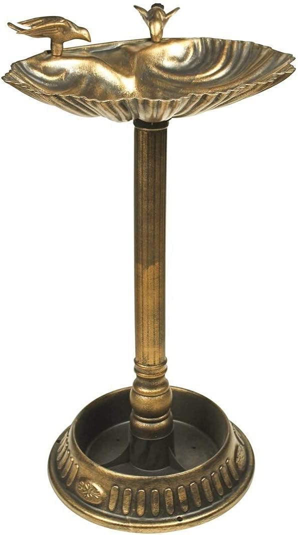 Unibos Traditional Bird Bath Water Bowl with Built-In Base Planter Bronze Effect Clam Shell Design/Weatherproof Garden Feature/Easy To Assemble