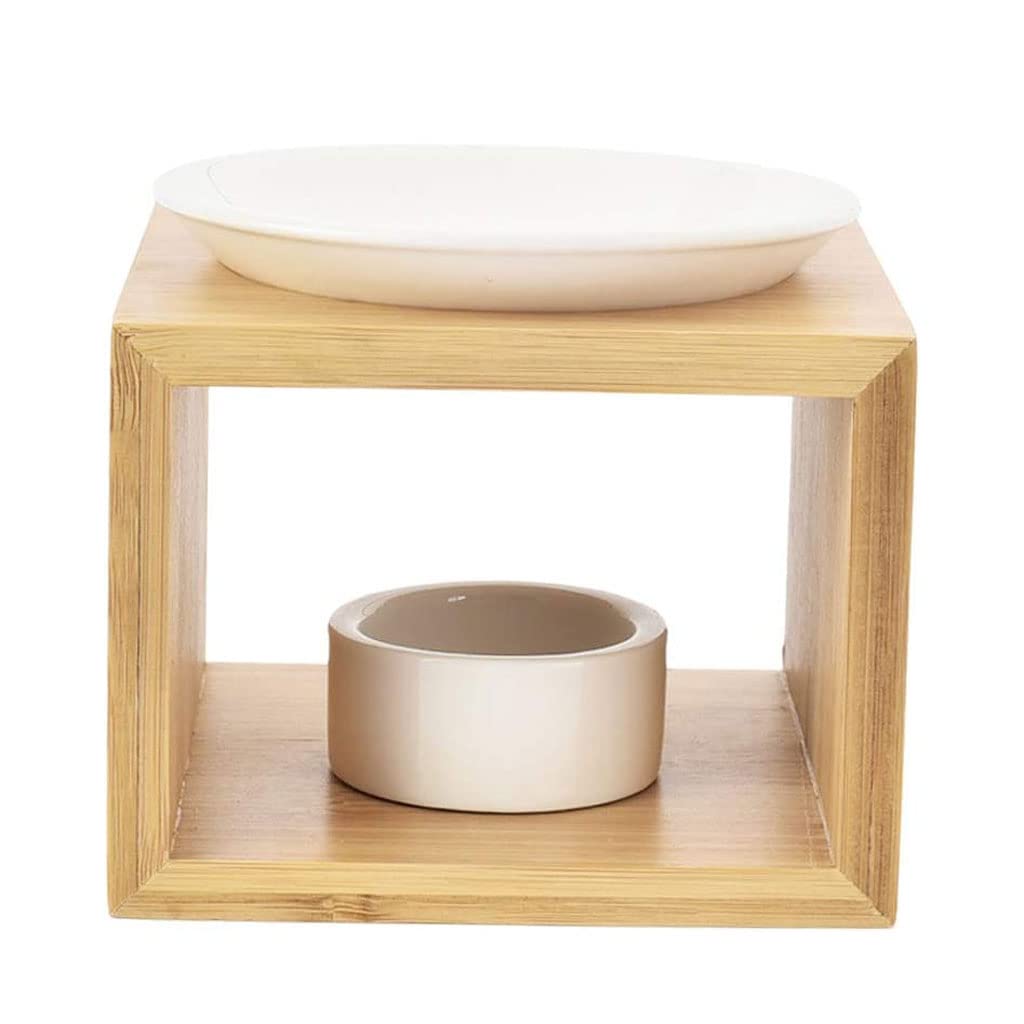 AAPIE Quemador de Aceite Esencial Creativo para el hogar, quemadores de Aceite de Madera de bambú para derretir Cera, Vela de cerámica, Adornos Decorativos para derretir Cera