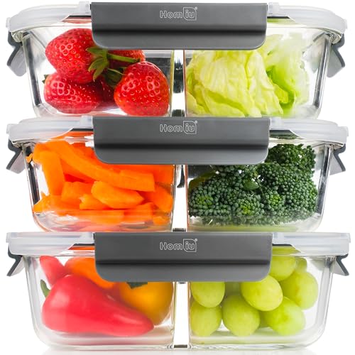Homiu Glass Food Containers with Lids | Airtight Meal Prep Glass ...