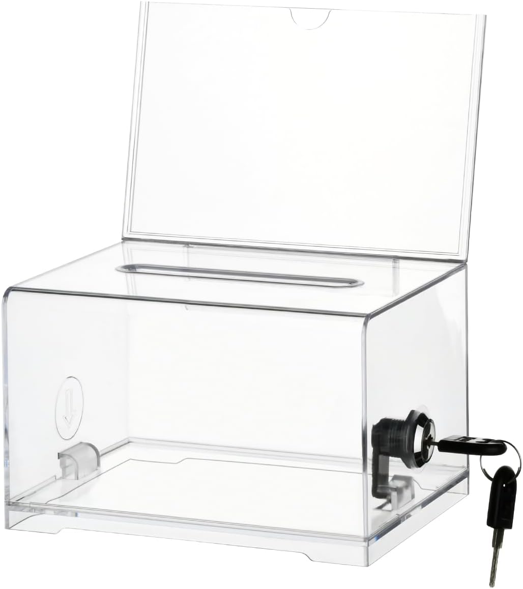 FOCCTS Clear Acrylic Donation Box with Lock, Ballot Box Suggestion Box Tip Box With