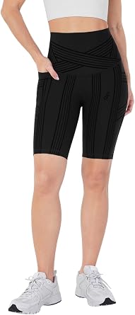 Fanka Powerband Resistance 9" Biker Shorts with Side Pocket,Tummy Control Yoga Workout Shorts