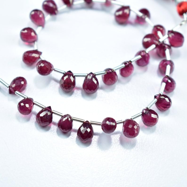 Perles à facettes en verre rubis naturel rempli larme pour fabrication bijoux