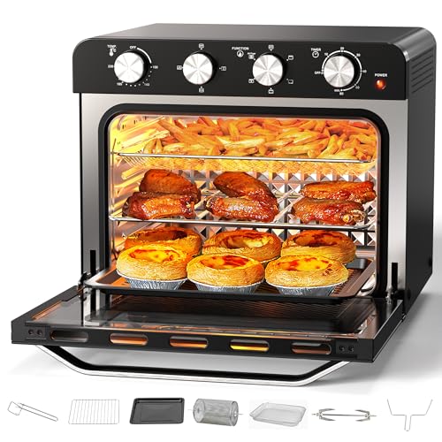 Karienvir Freidora de Aire 36 L, 1800 W, 8 Multifunciones Air Fryer,7 Accesorios, Temporizador, Perilla, Freidora sin Aceite y Horno de Sobremesa, Funci贸n mantener caliente