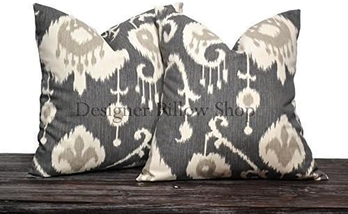 Charcoal Gray Ikat Pillow Cover Set