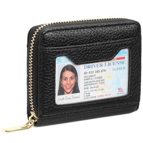 GAEKEAO Small Wallet for Women RFID Blocking Compact Zipper Wallets Vegan Leather Card Holder with ID Window Coin Pocket