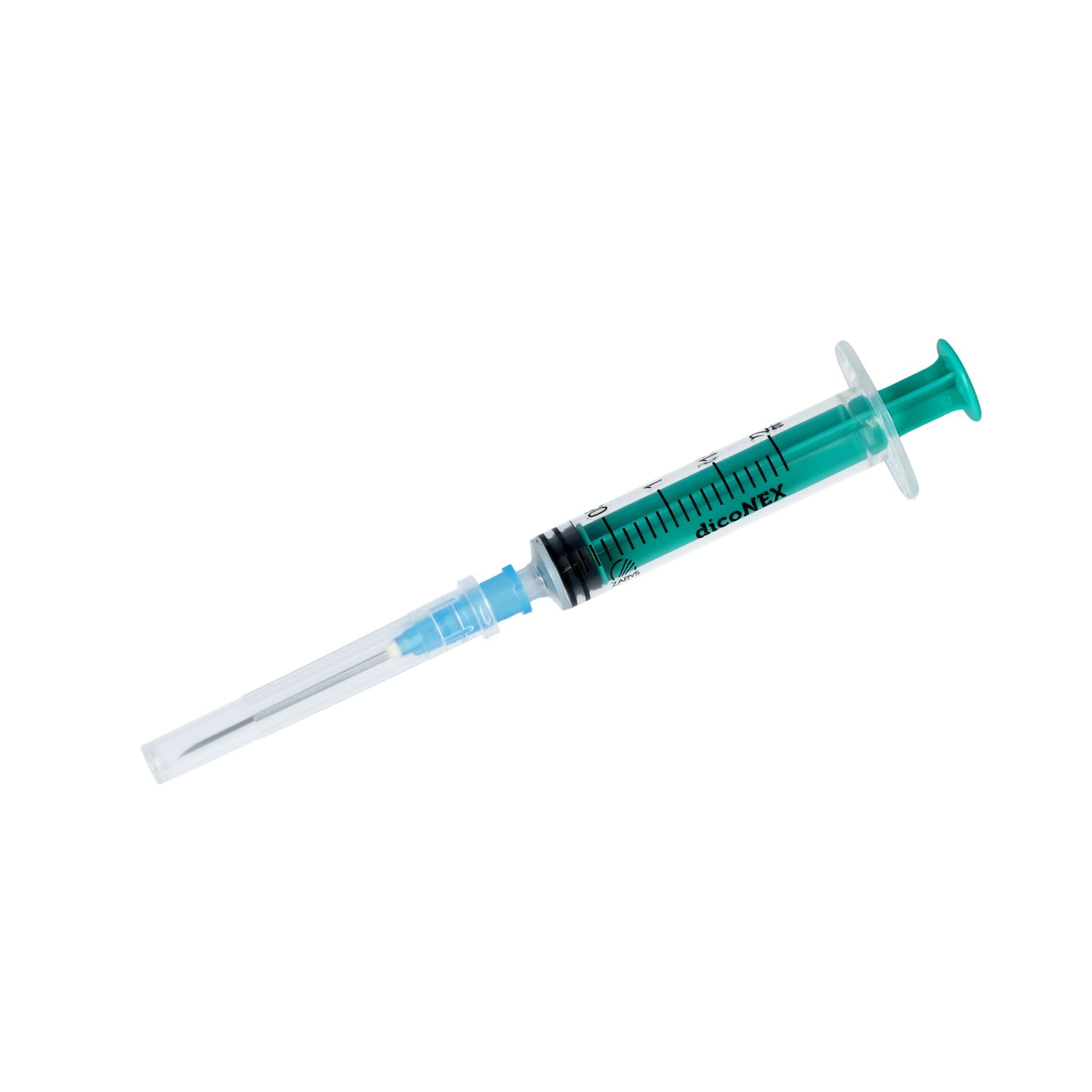 Zarys - Jeringa de uso único de 3 partes luer con aguja estéril - 2 ml - Caja de 100