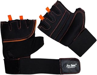 Protoner Gym Gloves with Wrist Support, Unisex, Black and Orange, Fingerless Design