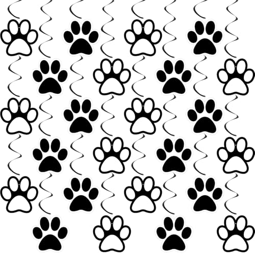 Image of Weecent 24 Pcs Dog Paw Prints Themed Party Hanging Swirl Black White Puppy Birthday Decorations Banners Paw Prints Ceiling Streamers for Pets Birthday Baby Shower Party Favors Supplies