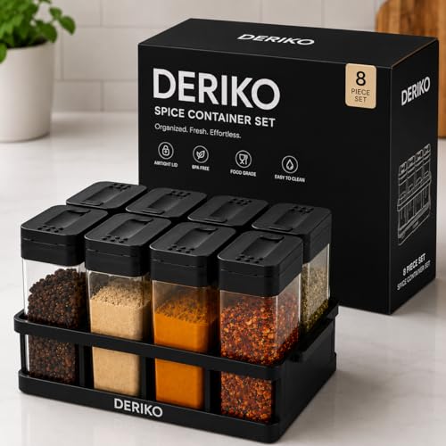 Image of 8 Pcs Airtight Masala Box with Stand, Transparent Spice Container Set for Kitchen, BPA-Free Plastic Masala Dabba, Space Saving Spice Organizer Rack, Kitchen Storage Containers for Spices Dry Item