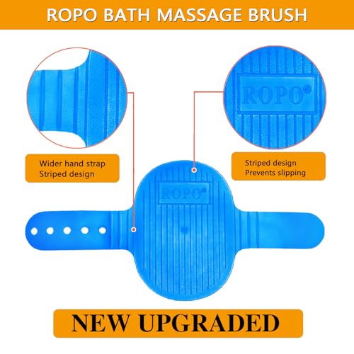 ROPO Dog Bath Brush, Dog Shampoo Brush With Adjustable Ring Handle Long Bristles, Upgraded Version Anti-Slip Back & Strap, Pet Grooming Brush for Dogs & Cats 2pcs