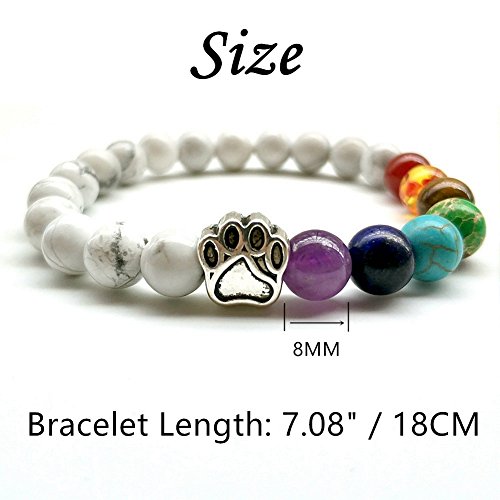 Natural Stone 7 Chakra Dog Paw Charm Lava Rock Mala Beads Elastic Bracelet Yoga Meditation Healing Bangle #TOP1