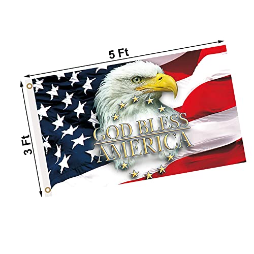 God Bless America Flag 3X5 Ft, Unique American Eagle Flag With Brass Grommets, Rustic Bald Eagle With American Flag Outdoor, Double Printed Patriotic Usa Military Flags Banner With Uv Fade Proof #TOP6