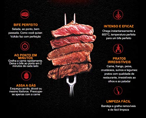 Churrasqueira Gás Vulkao Inox Portátil Sem Fumaça + Kit Gás