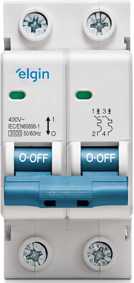 Disjuntor Bipolar MCB Curva C 3KA 50A Elgin - 2 Polos, 50 Amperes, Mini