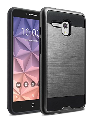 Alcatel OneTouch Flint Case, Alcatel OneTouch Fierce XL Case, kaesar [Slim Fit] [Shock Absorption] Brushed Metal Texture Hybrid Dual Layer Slim Protector Case Cover for Alcatel Fierce XL - Black