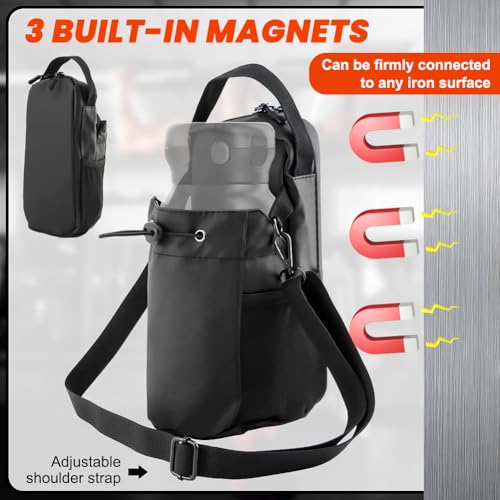 Magnetic Gym Bag Water Bottle Carrier Holder with Phone Pockets & Shoulder Strap,Magnets Gym Bottles Pouch Sleeve,for 40 oz-Bottle,for Fitness,Travel,Sports4