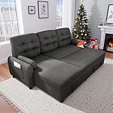 KCGKCG Sleeper Sofa, Sofa Bed with Pullout Bed, 2 in 1 Sleeper Sofa Couch with Reversible Storage Chaise, Charging Station, Sectional Couch for Living Room, Apartment (Dark Grey)