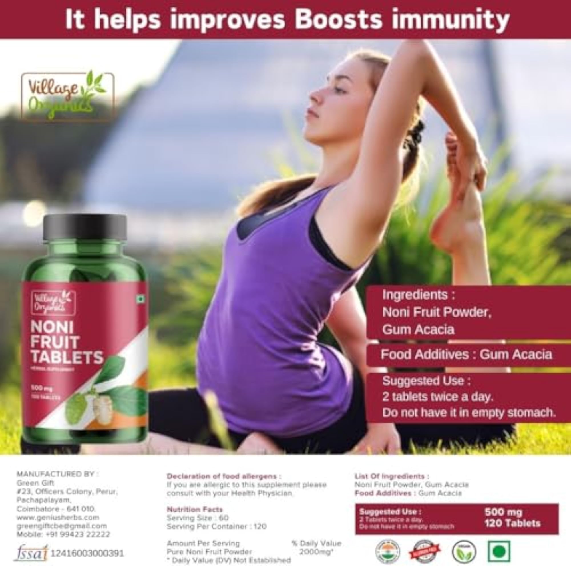 Village Organics Noni Fruit Tablets, Natural Wellness Booster