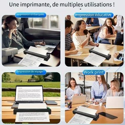 Imprimante Thermique Portable A4 sans Encre Bluetooth Compatible iOS Android Noir