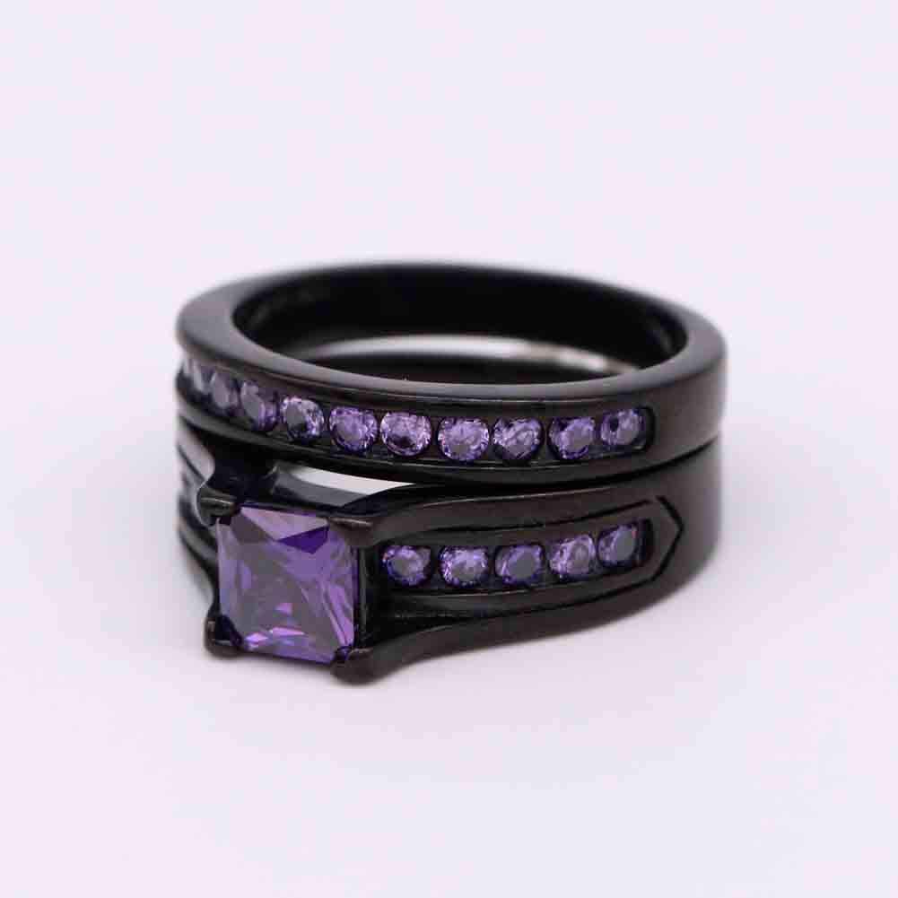 Bridal Sets Black Gold Plated Womens Wedding Ring Sets Princess cut 6mm Red Cz 2pcs Engagement Ring - Image 3