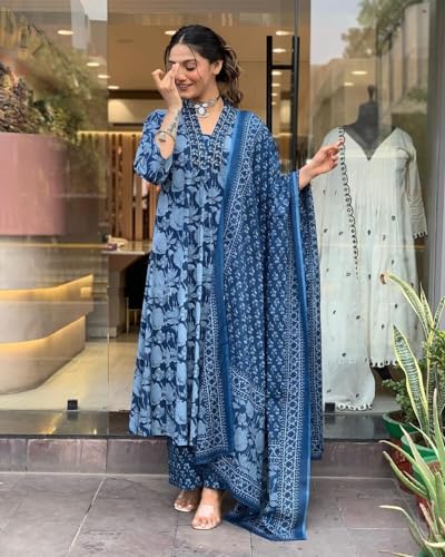 Image of Nermosa A-Line Printed Kurta set for women with Dupatta (IN, Alpha